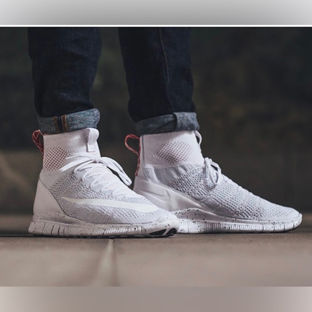 Rare Nike Free Flyknit Mercurial Triple White University Red 805554-100 Sz 11.5